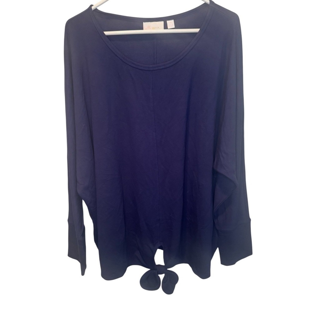 Belle by Kim Gravel Womens Navy Blue Tie Front Dolman Sleeve Knit Top 2X NEW